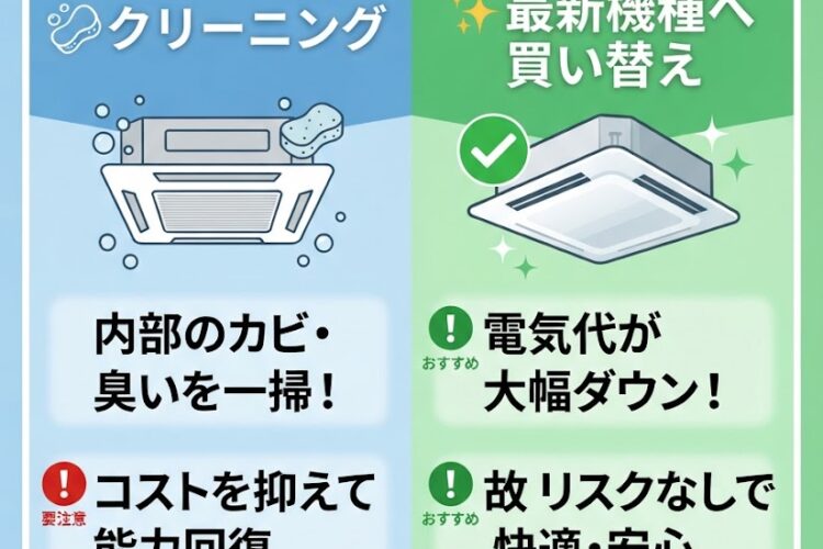 【どっちがトク?】古い業務用エアコン、高いお金を先にして「クリーニング」すべき?