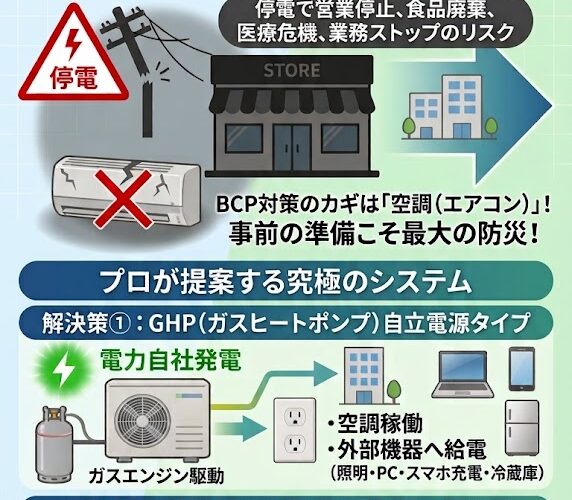 【緊急時も安心】災害に負けない店舗・オフィスづくり!GHP自立電源や蓄電池で「空調・電源」を確保するBCP対策